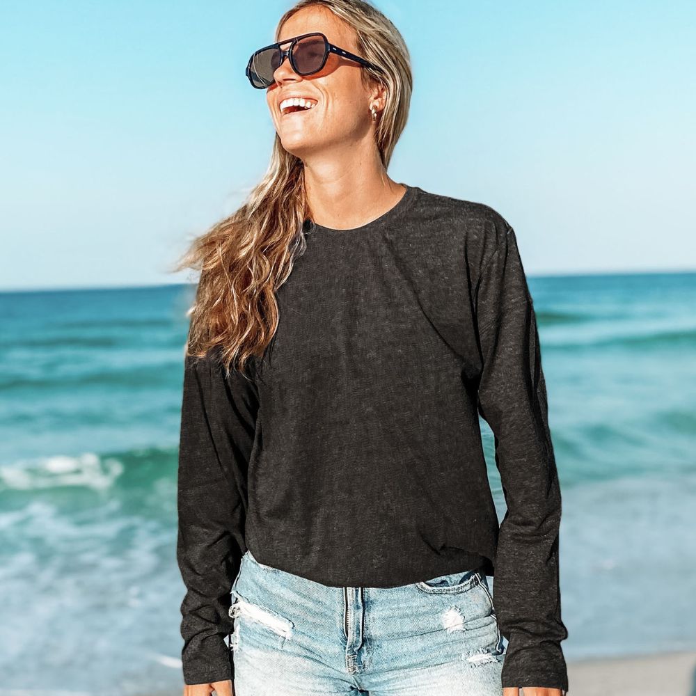 30A | Basic Unisex Long Sleeve Crew-neck Tee - Charcoal - Size XS